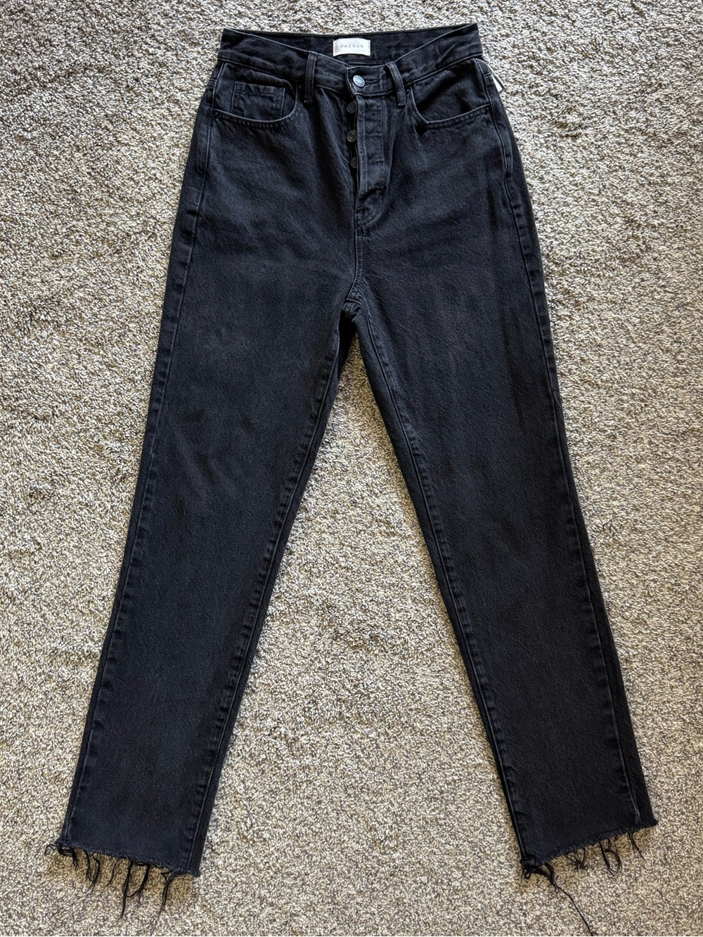 Pacsun Dad Jeans Womens 25 Black Denim Dark Wash Pockets Frayed Hem Button Fly